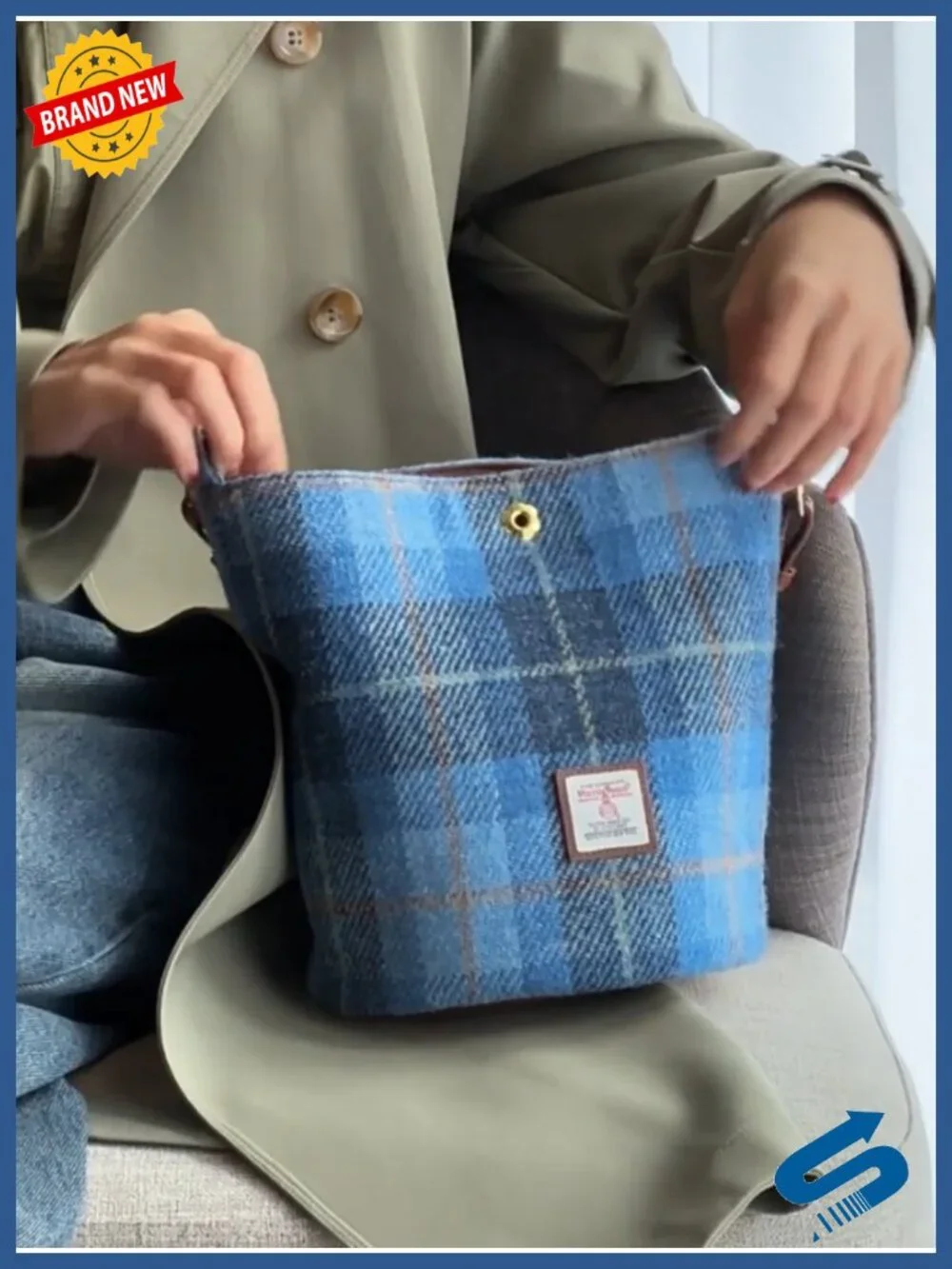 Harris Tweed Bucket Bag Shoulder Handbag Women's Purse with Strap